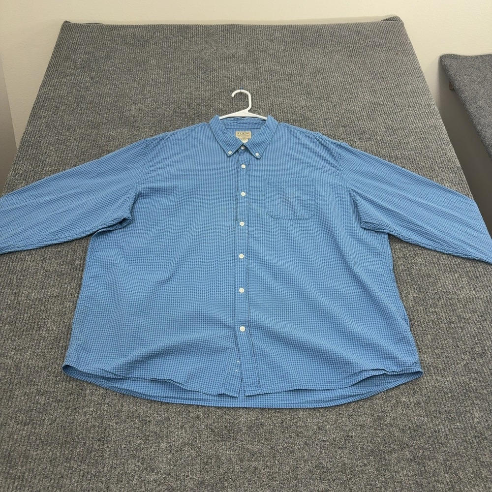 LL Bean Shirt Mens XXL Blue Cotton Gingham Plaid‎ Button Down Casual Classic